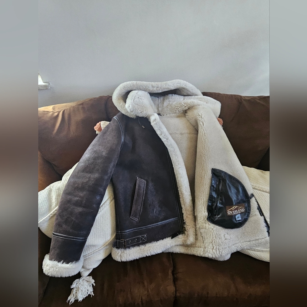 Shearling Aviator Jacket with Black Accents